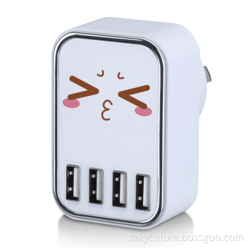 DIY printing Top selling colorful korea mobile phone charger with 4 USB ports